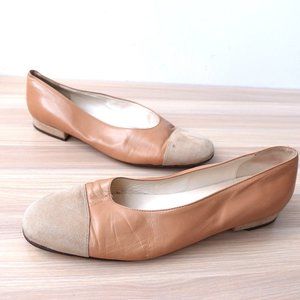 Brown Leather Shoes Women 8.5 Camel Flat Ballet Italian Ballerina Two Tone ITALY